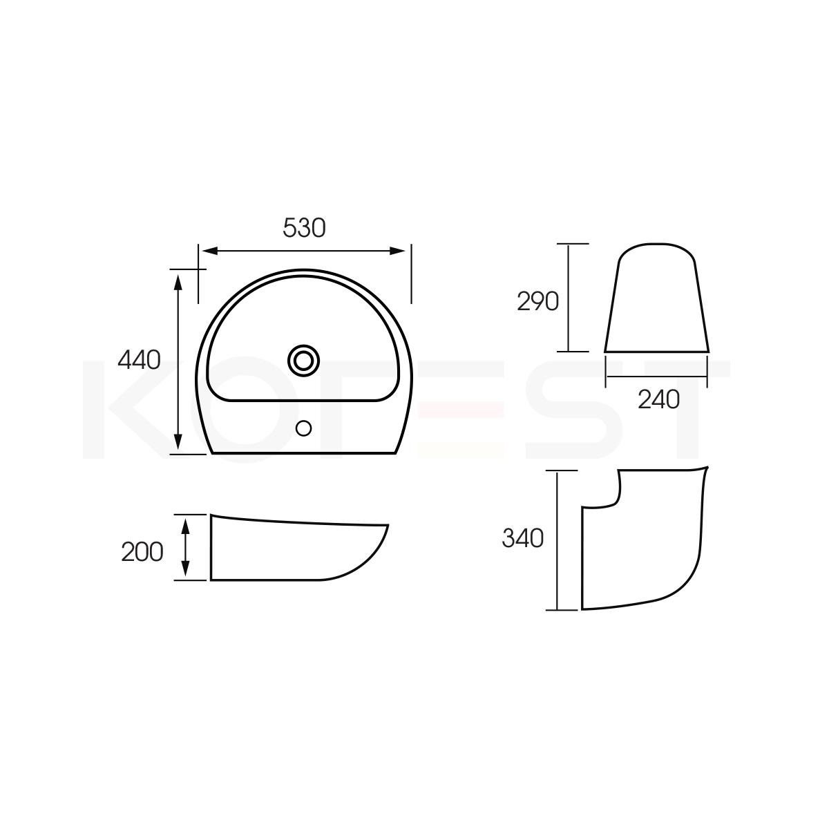 Bản vẽ lavabo treo tường Korest CKR6606