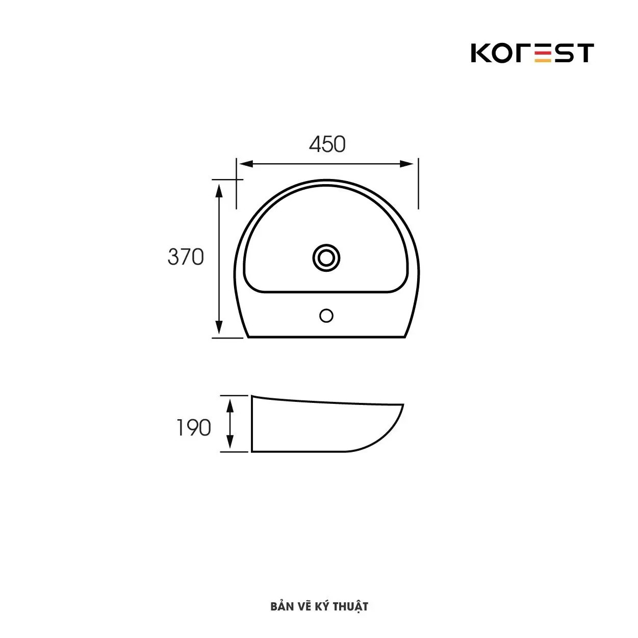 Bản vẽ lavabo treo tường Korest CKR6688AVI