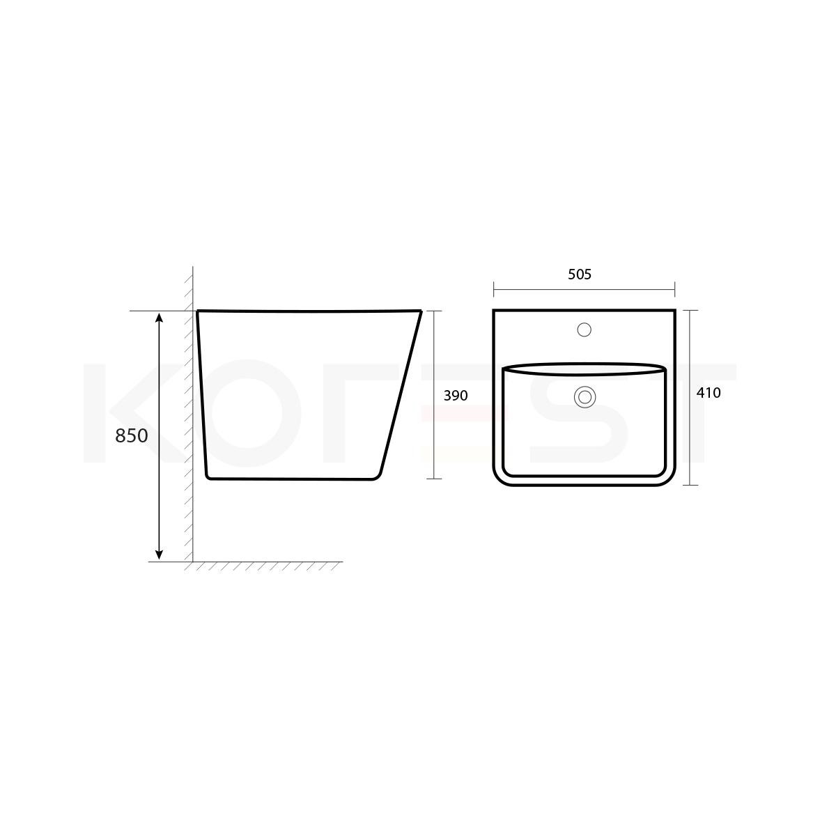 Bản vẽ lavabo liền chân Korest CKR9507