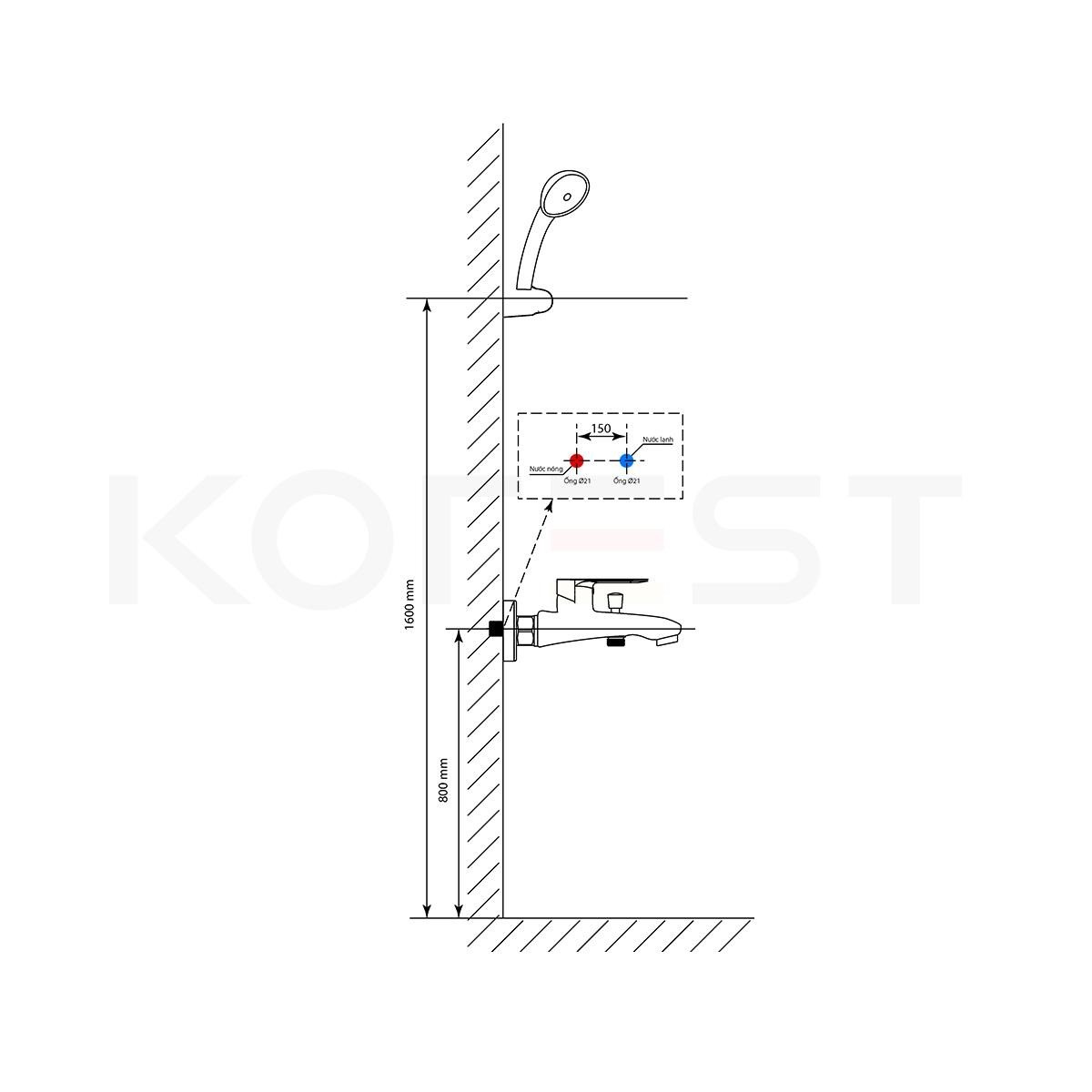 Bản vẽ bộ sen tắm thường Korest K3208