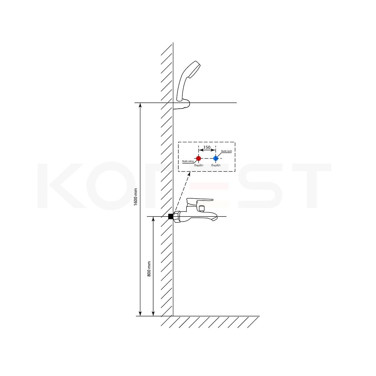 Bản vẽ sen tắm thường Korest K3209