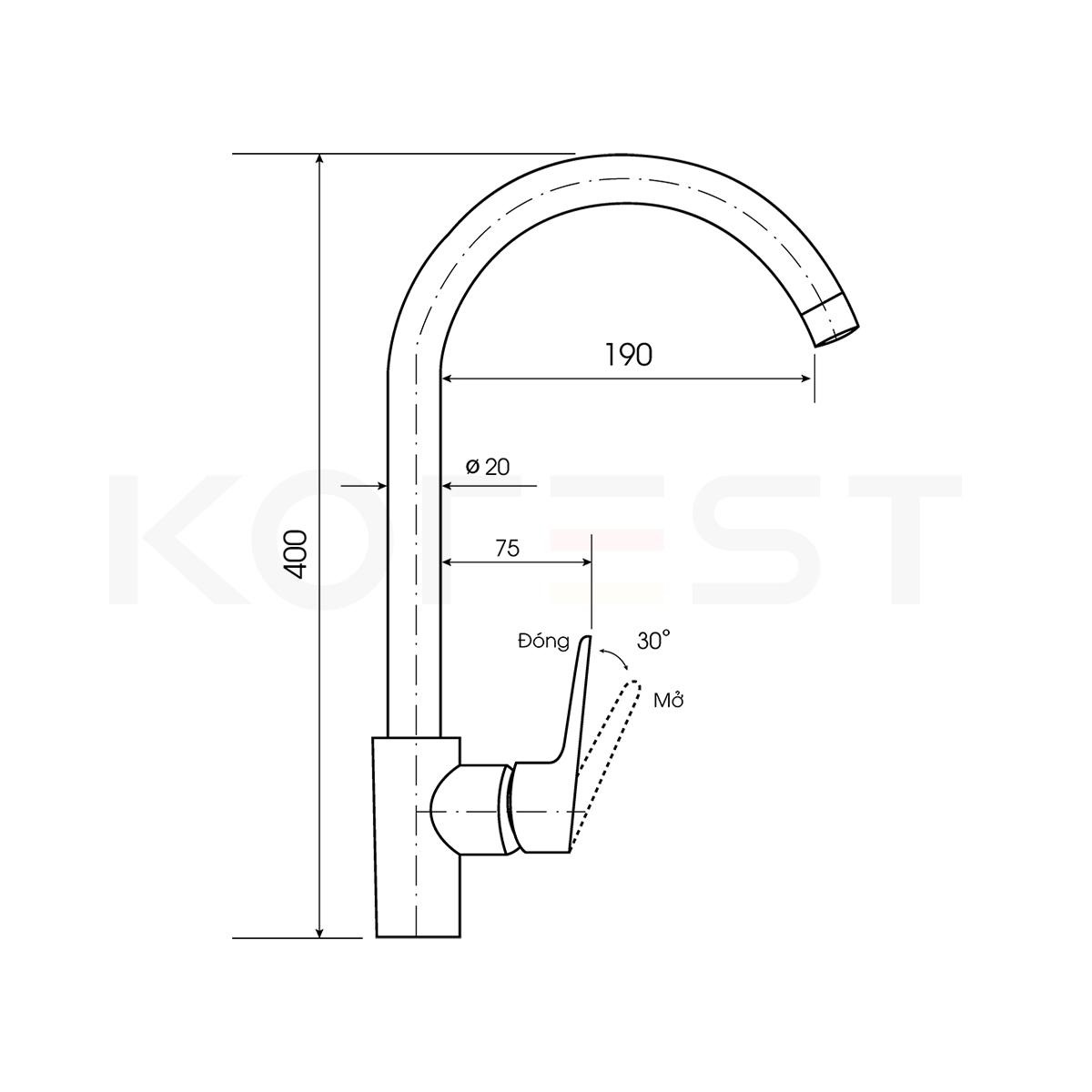 Bản Vẽ Vòi Rửa Bát Đồng Nóng Lạnh Korest K6001