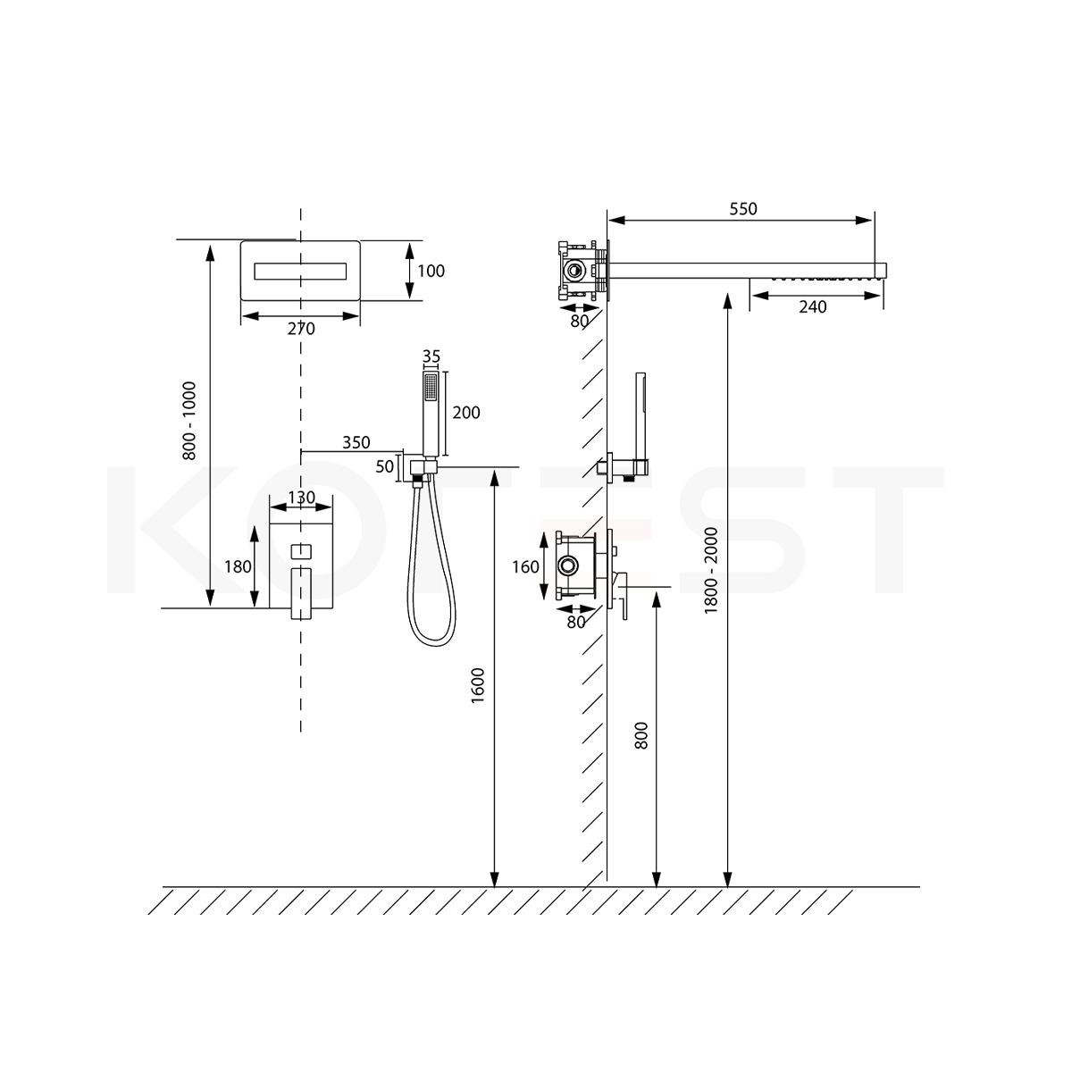 Bản vẽ kt sen tắm âm trần Korest KA1888
