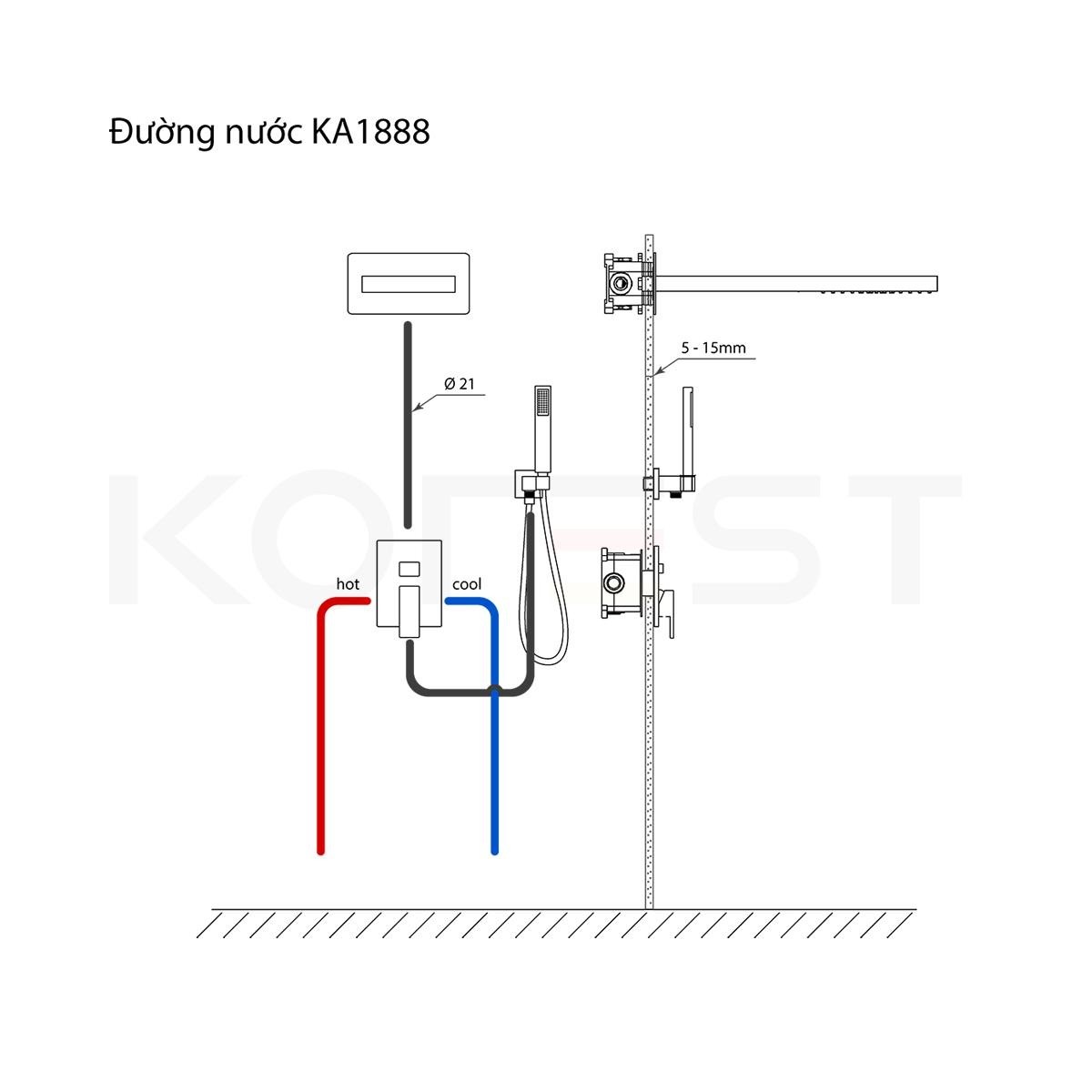 Đường nước sen tắm âm trần Korest KA1888