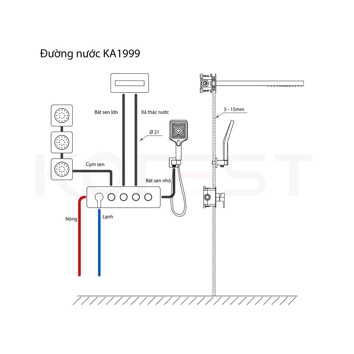 Đường nước sen tắm âm tường Korest KA1999