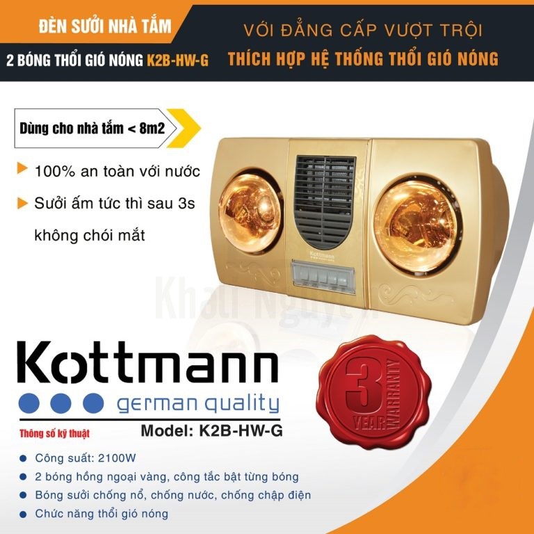 Đèn Sưởi 2 Bóng Kottmann K2B-HW-G