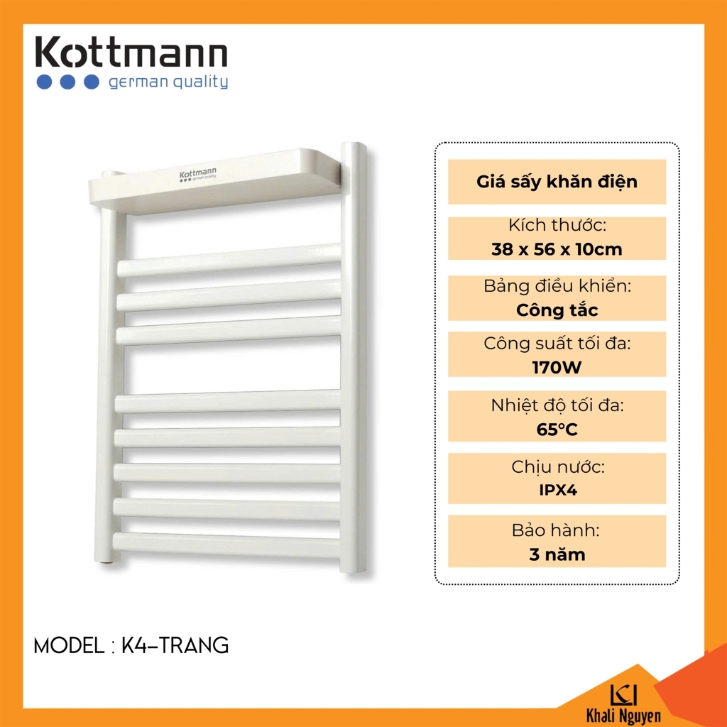 Giá sấy khăn điện Kottmann K4-TRANG