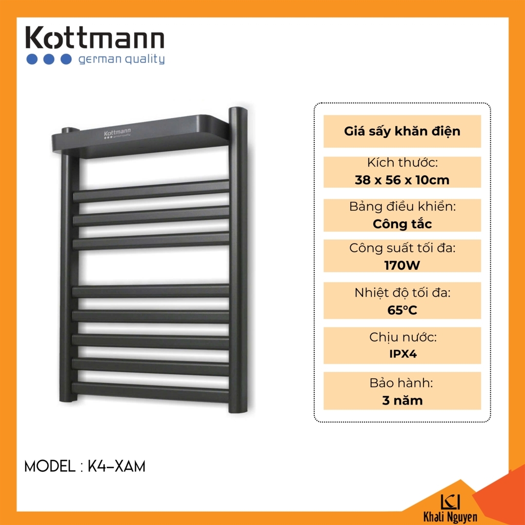 Giá sấy khăn điện Kottmann K4-XAM