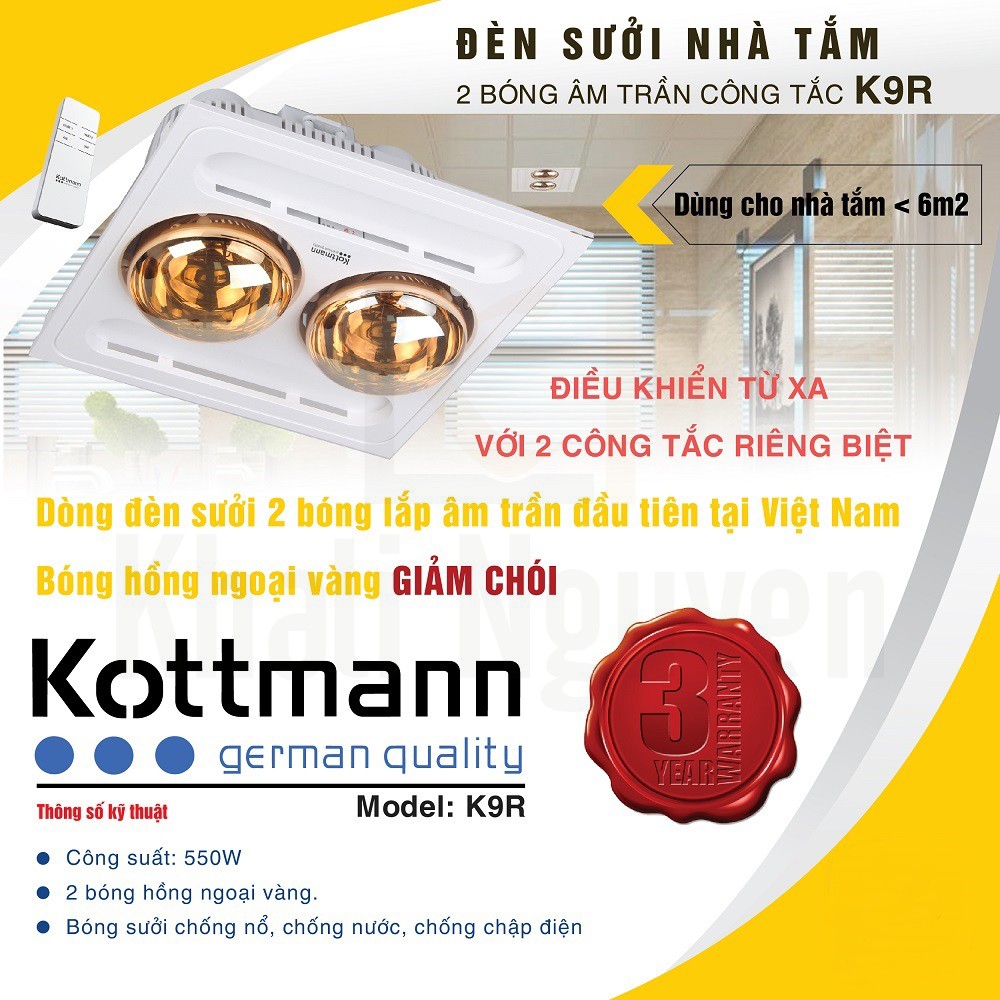 Đèn Sưởi Phòng Tắm 2 Bóng Kottmann K9-R