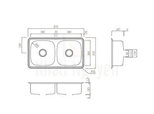 Bản Vẽ Chậu Rửa Bát Inox 2 Hố Lizens ISD-870