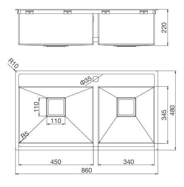 Bản Vẽ Chậu Rửa Bát Malloca MS 6304T 2 Hố