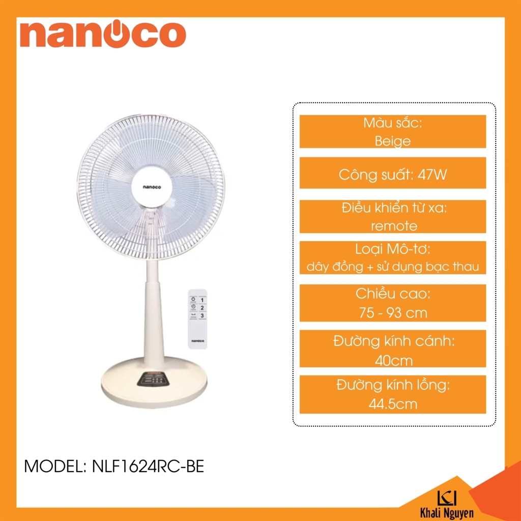 Quạt lửng Nanoco NLF1624RC-BE
