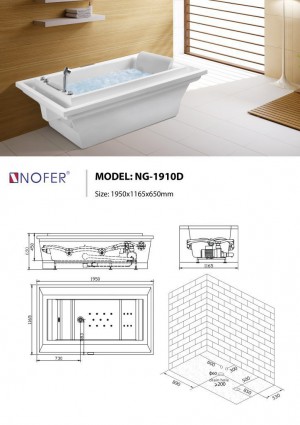 Sơ đồ kỹ thuật bồn tắm massage đặt sàn NG-1910D