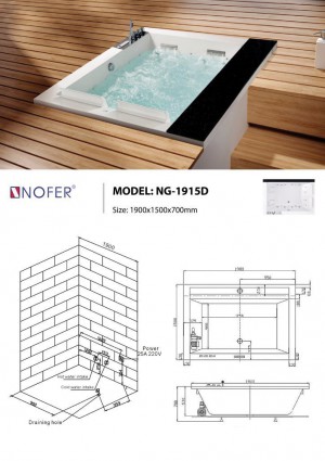 Sơ đồ kỹ thuật bồn tắm massage NG-1915D âm