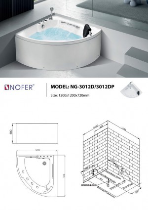 Sơ đồ kỹ thuật bồn tắm massage NG-3012D