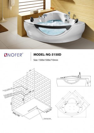 Sơ đồ kỹ thuật bồn tắm massage NG-3150D
