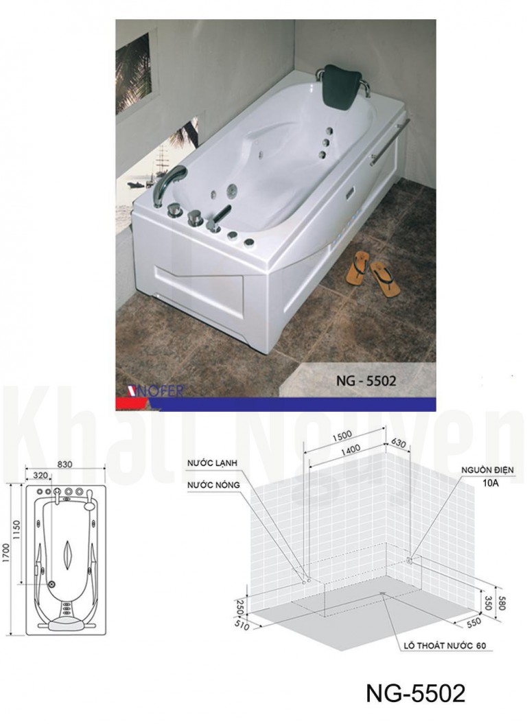 Bản vẽ kỹ thuật bồn tắm NG-5502L
