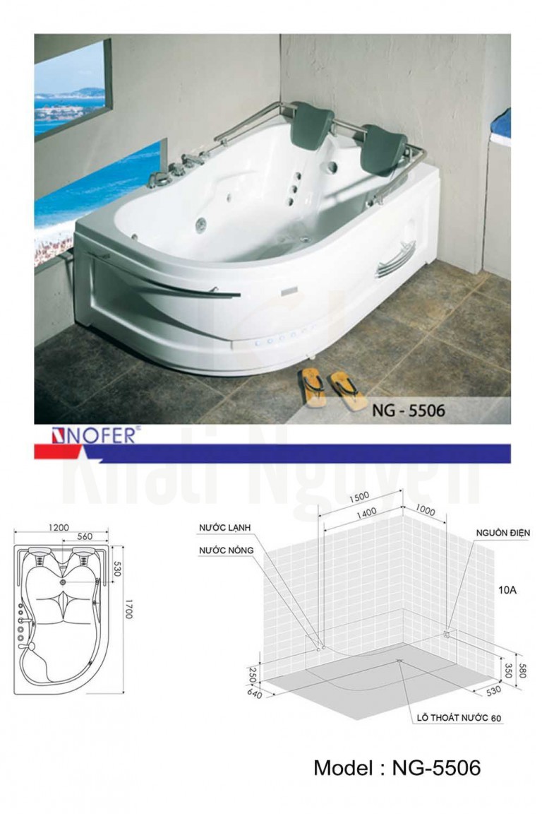 Bản vẽ kỹ thuật bồn tắm massage NG-5506L