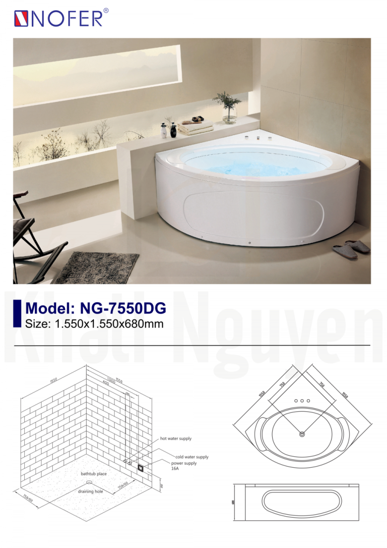 Sơ đồ điện nước của bồn tắm massage NG-7550DG