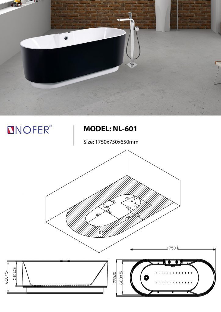 Sơ đồ kỹ thuật bồn tắm NL-601 Plus