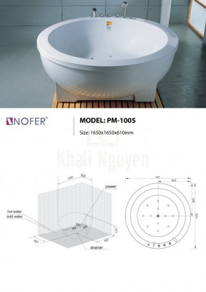 Bản vẽ kỹ thuật bồn tắm massage NOFER PM-1005