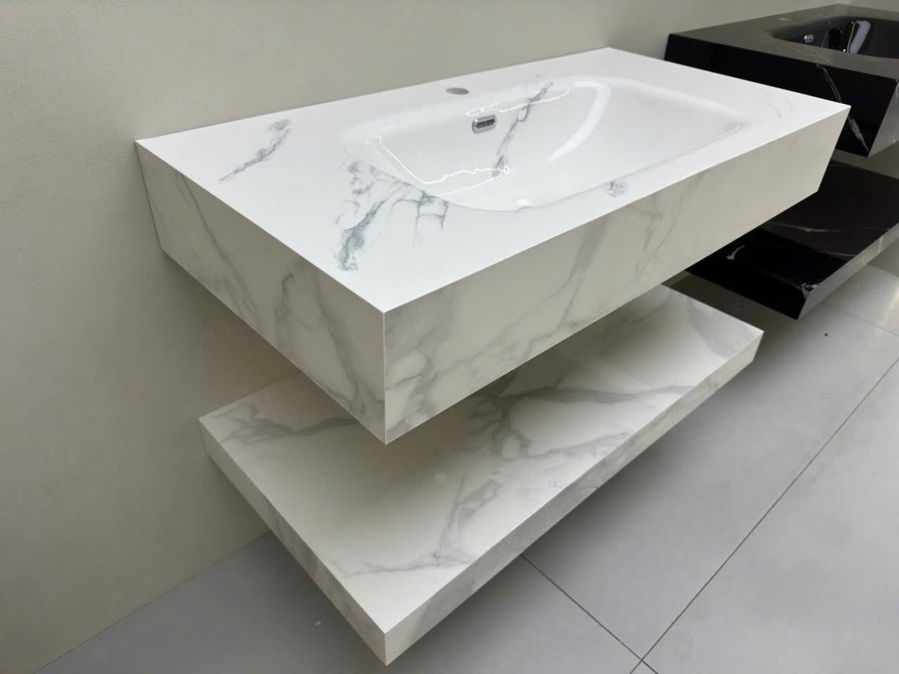 Bộ chậu lavabo bàn đá đúc 2 tầng