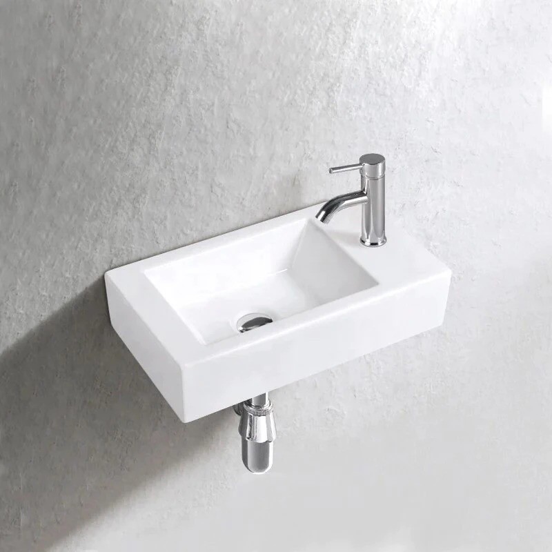 Chậu rửa mặt treo tường, vòi rửa tay phải