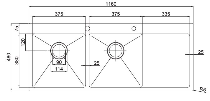 Bản Vẽ Chậu Rửa Bát Handmade Paul Schmitt PA11648-T / PA11648-TR