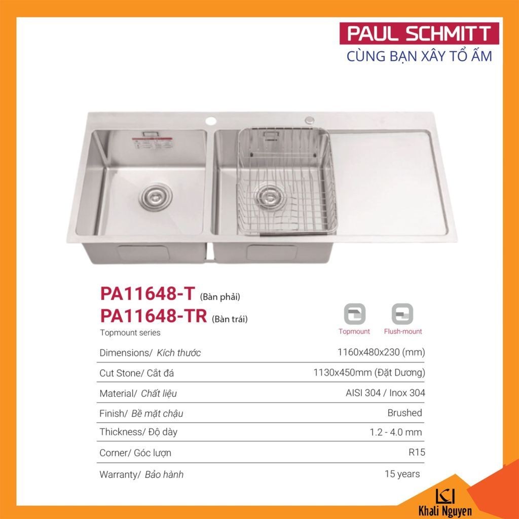 Chậu Rửa Bát Handmade Paul Schmitt PA11648-T / PA11648-TR