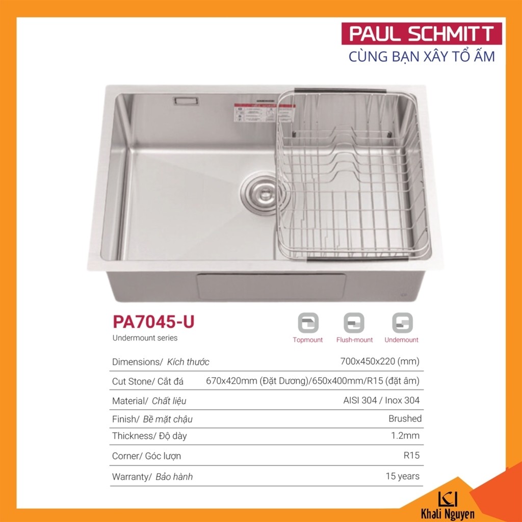 Chậu Rửa Bát Handmade Paul Schmitt PA7045-U