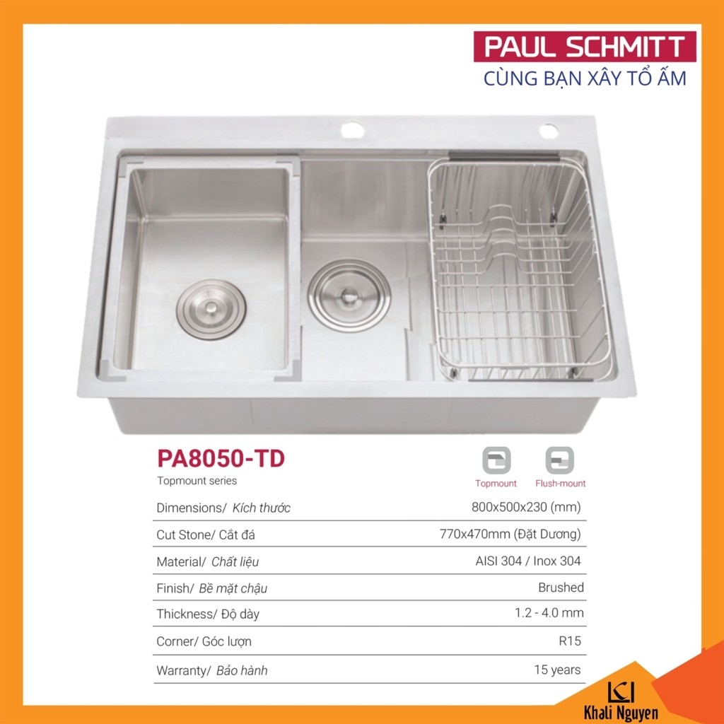 Chậu Rửa Bát Handmade Paul Schmitt PA8050-TD