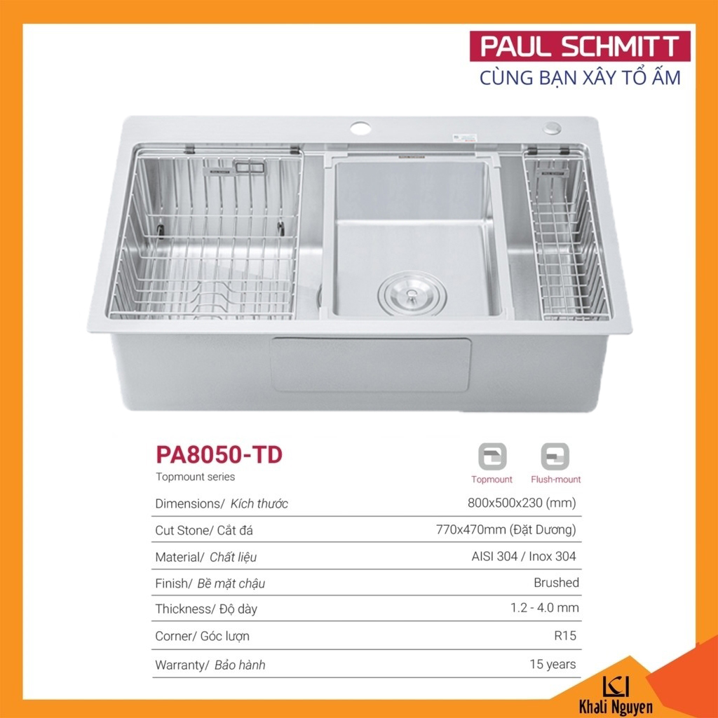 Chậu Rửa Bát Handmade Paul Schmitt PA8050-TD
