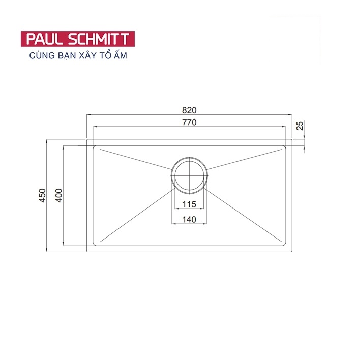 Bản vẽ chậu rửa bát Paul Schmitt PA8245-U