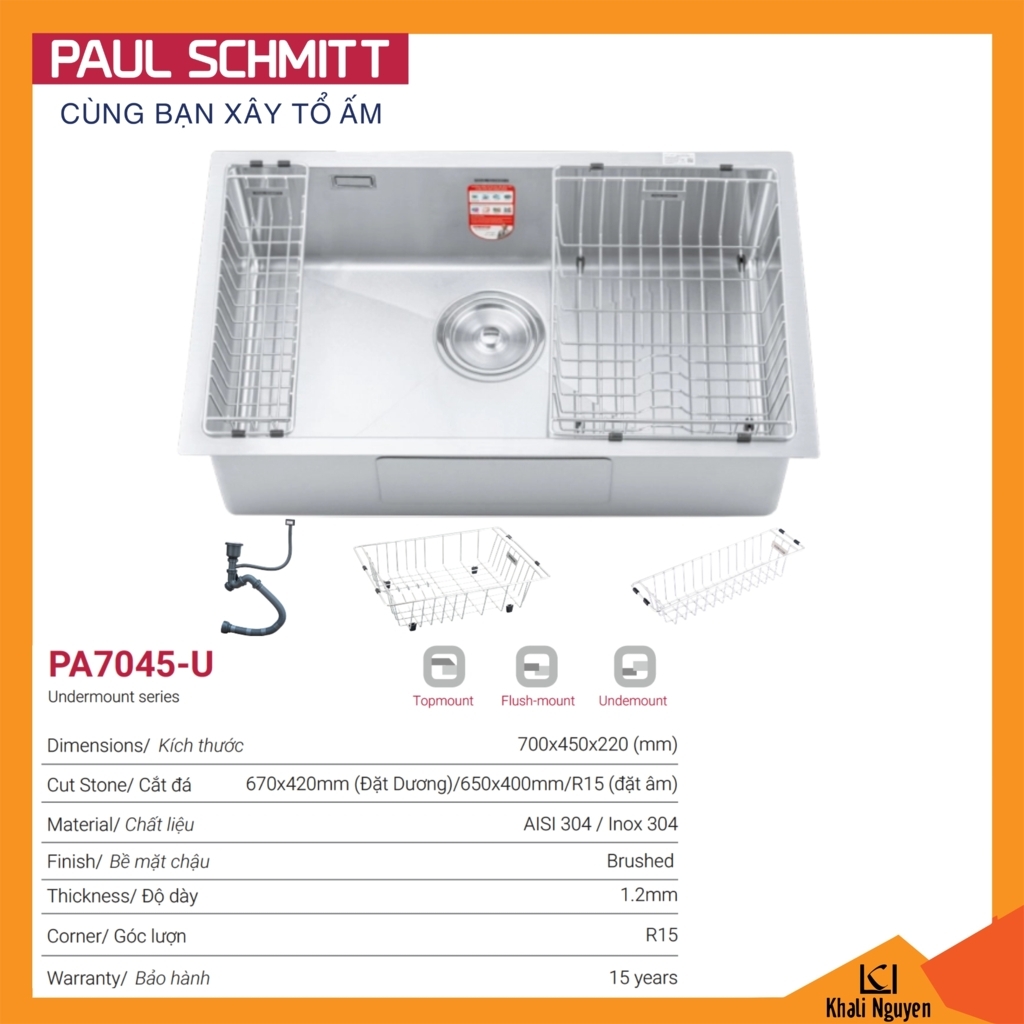 Chậu Rửa Bát Paul Schmitt Pa8245-u Một Hố (700x450x220mm) 