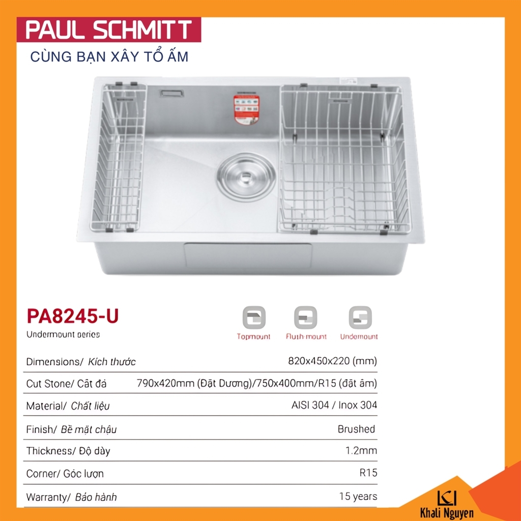 Chậu rửa bát Paul Schmitt PA8245-U một hố (820x450x220mm)