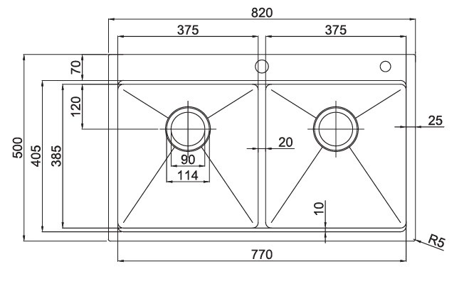 Bản Vẽ Chậu Rửa Bát Handmade Paul Schmitt PA8250-TD