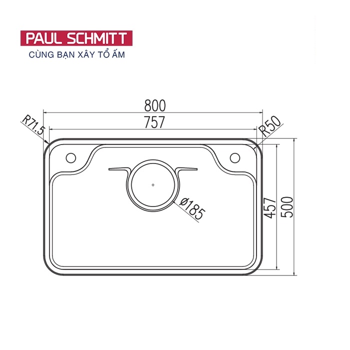 Bản vẽ chậu rửa bát Paul Schmitt PAM8050-TE