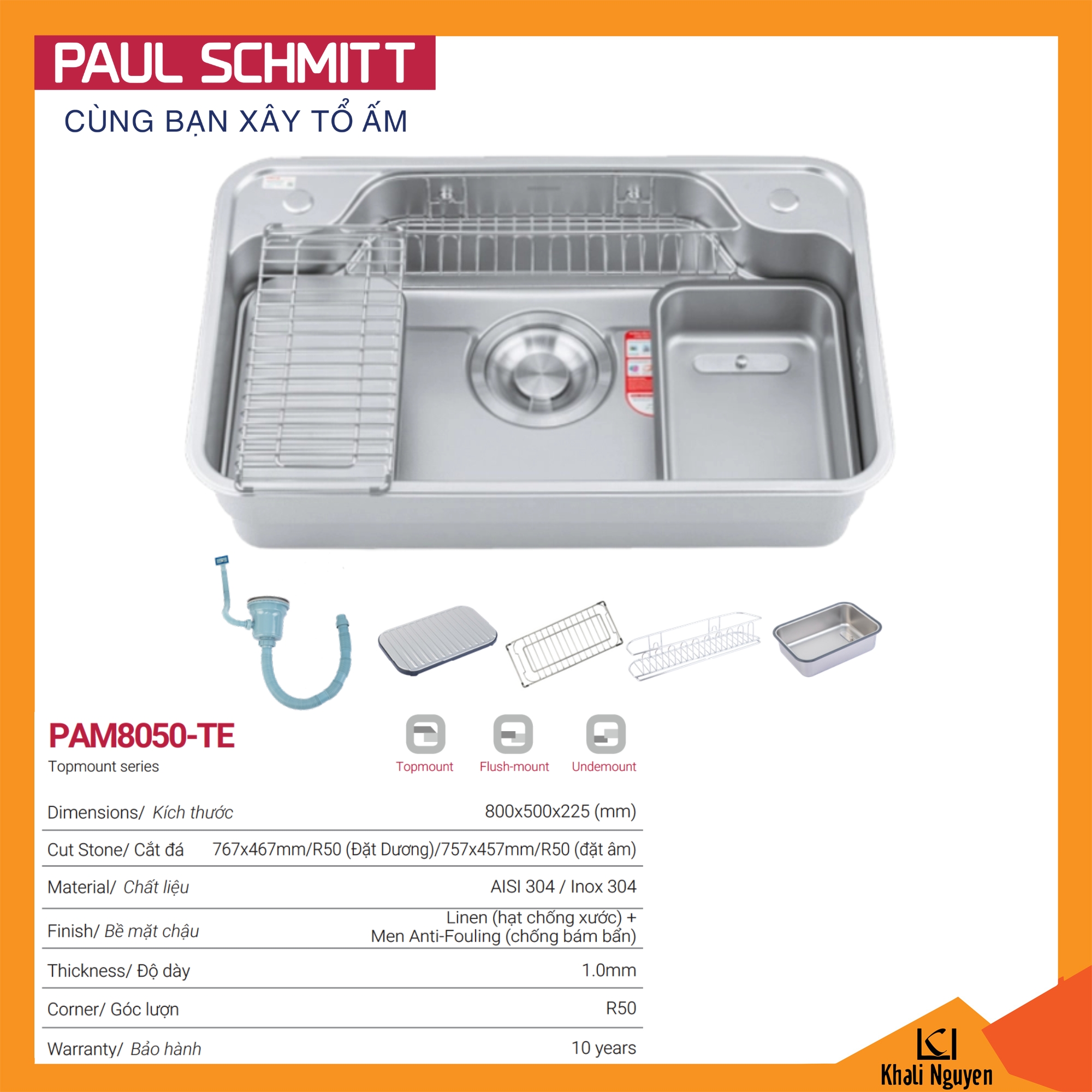 Chậu rửa bát Paul Schmitt PAM8050-TE