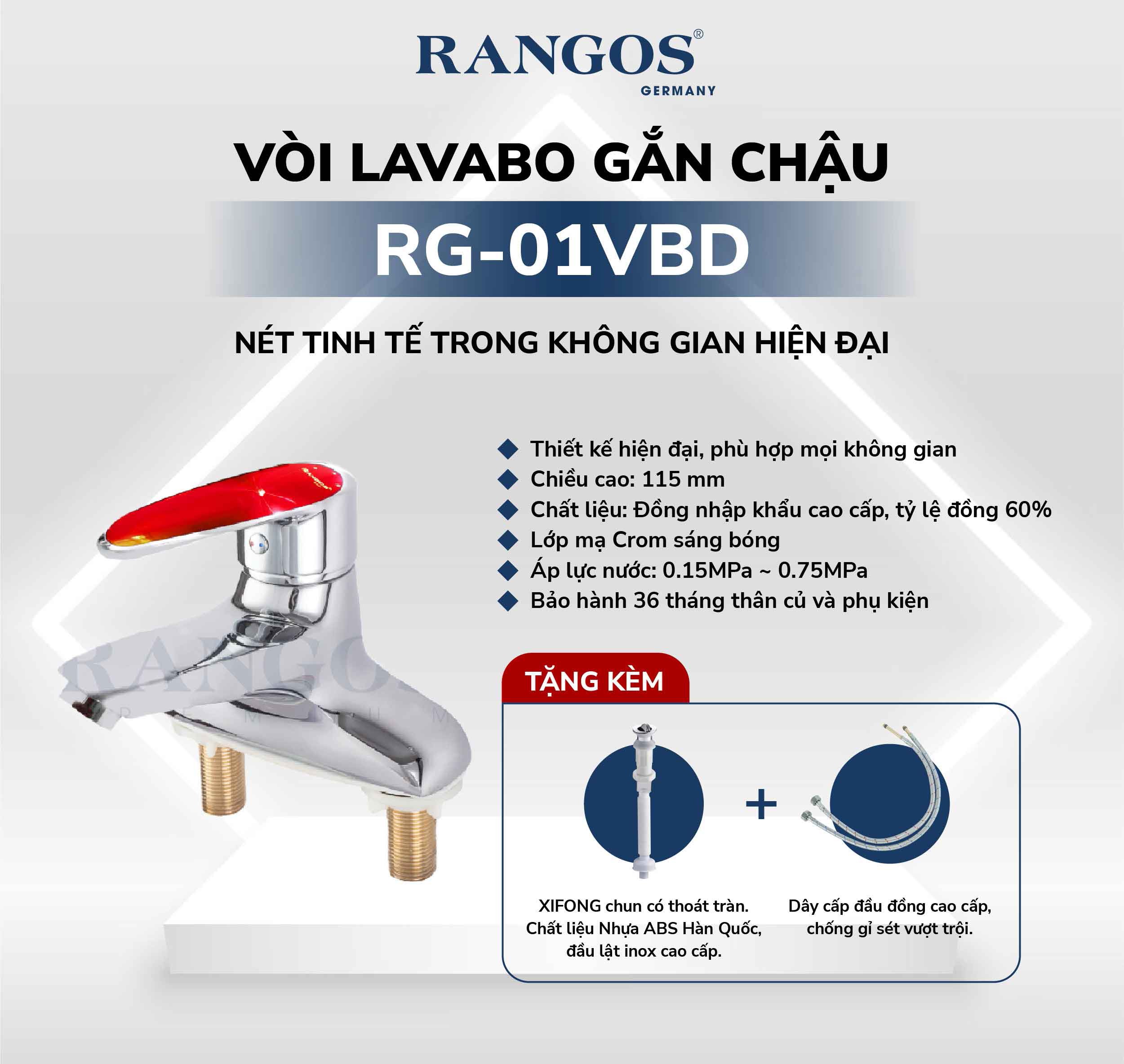 Thông tin vòi lavabo Rangos 3 lỗ RG-01VBD