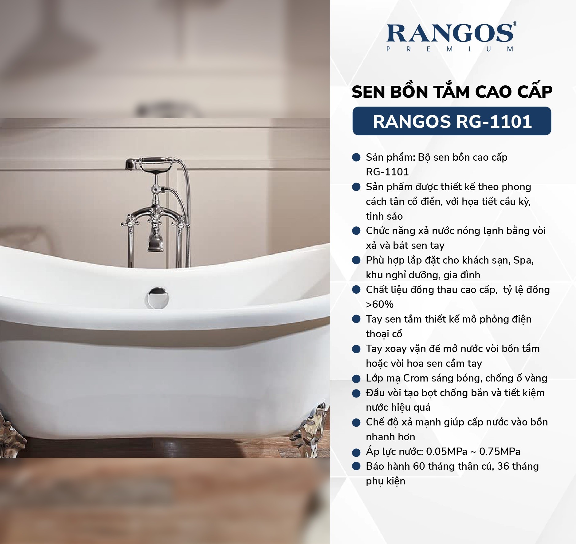 Thông tin bộ sen tắm bồn Rangos RG-1101