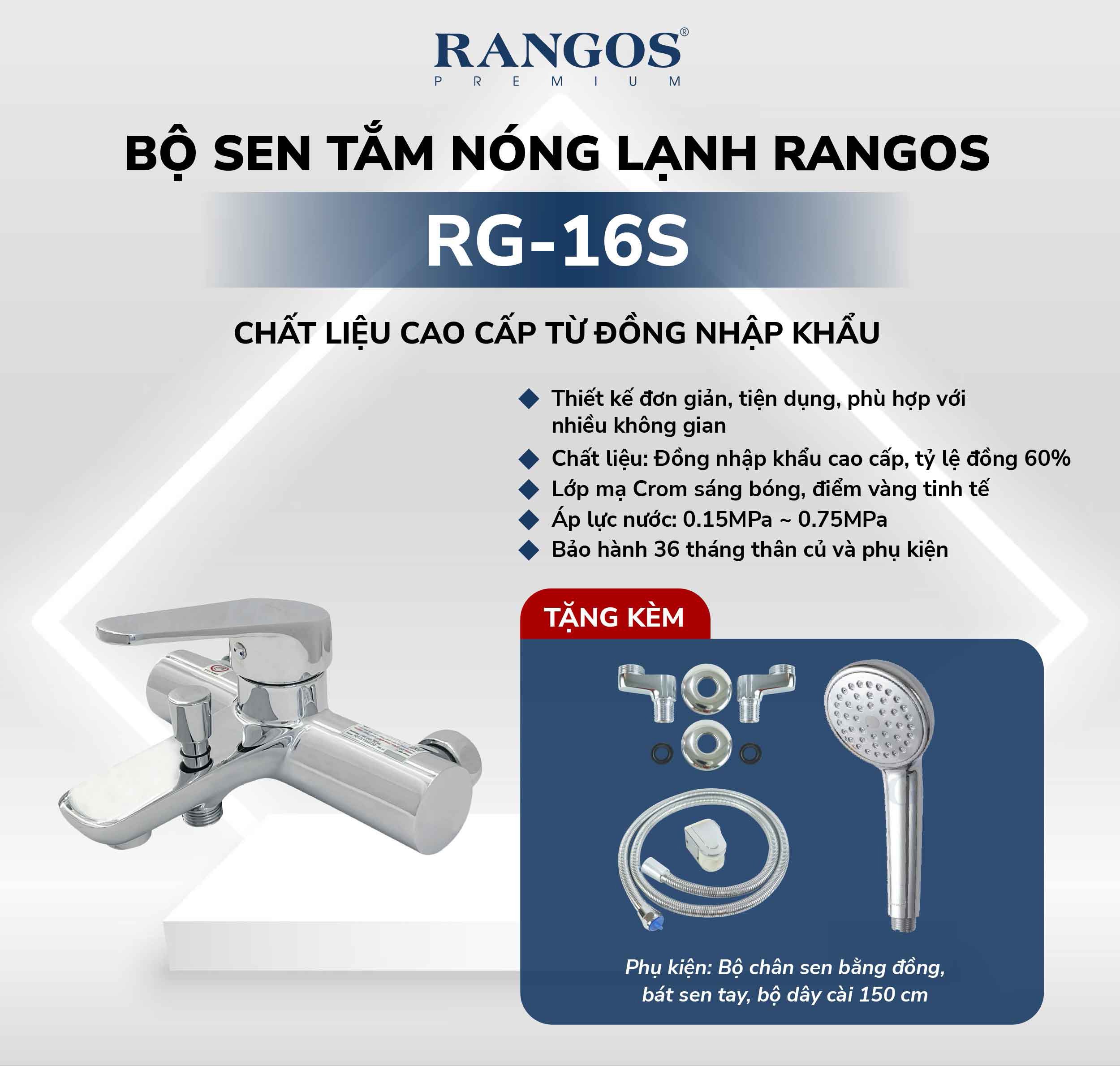 Thông tin bộ sen tắm thường Rangos RG-16S nóng lạnh