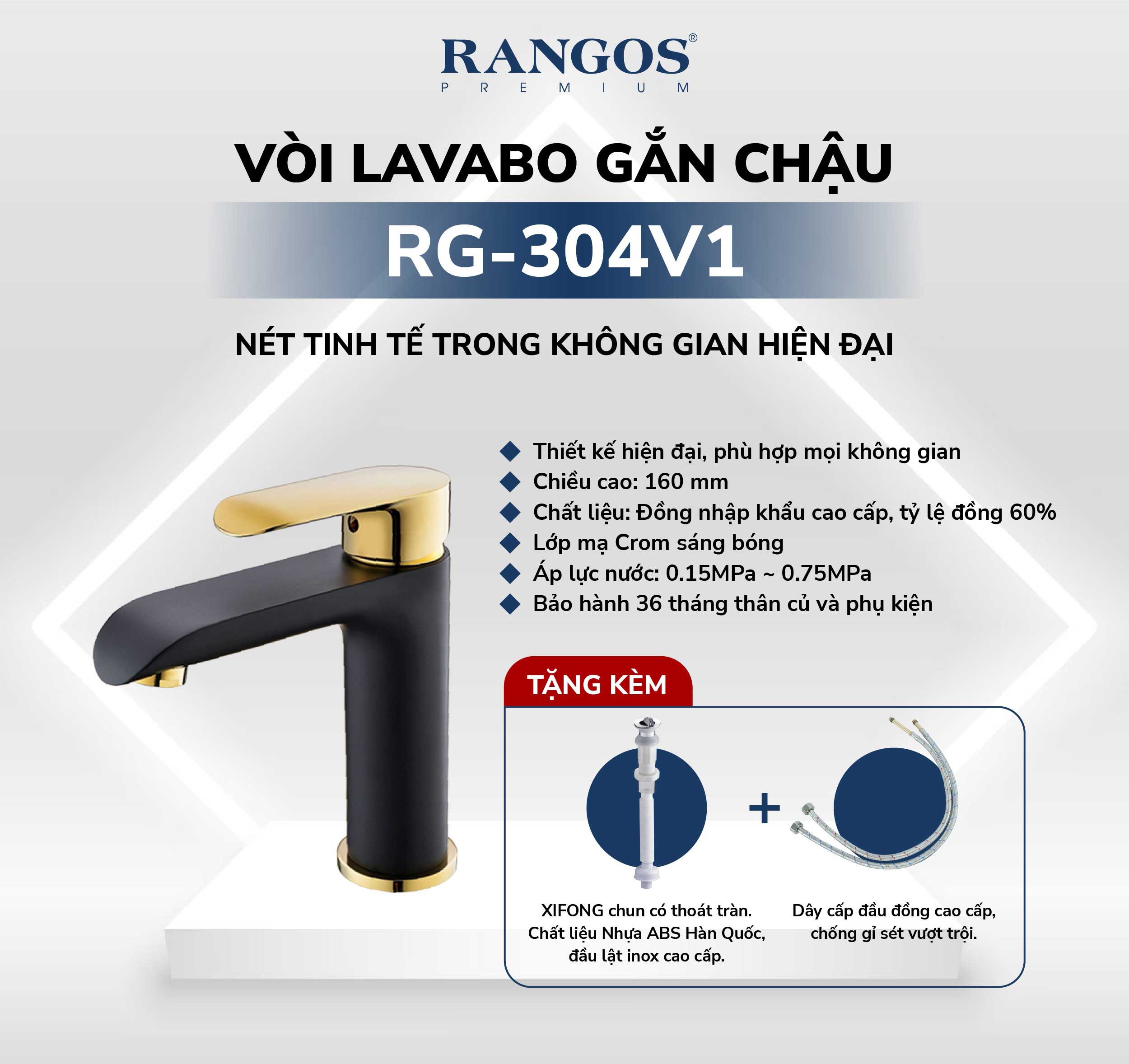 Thông tin vòi lavabo Rangos 1 lỗ RG-304V1