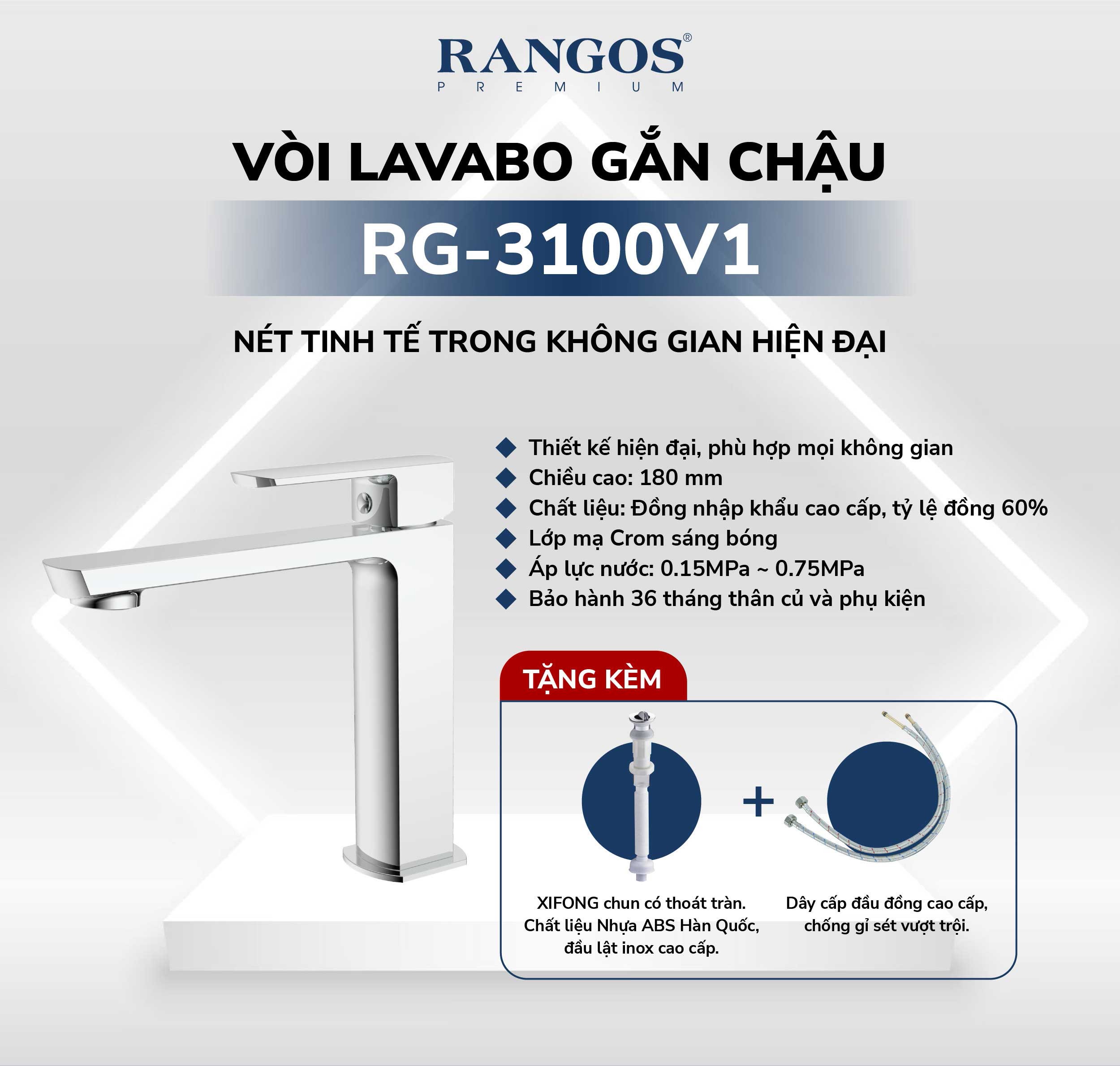 Thông tin vòi lavabo Rangos 1 lỗ RG-3100