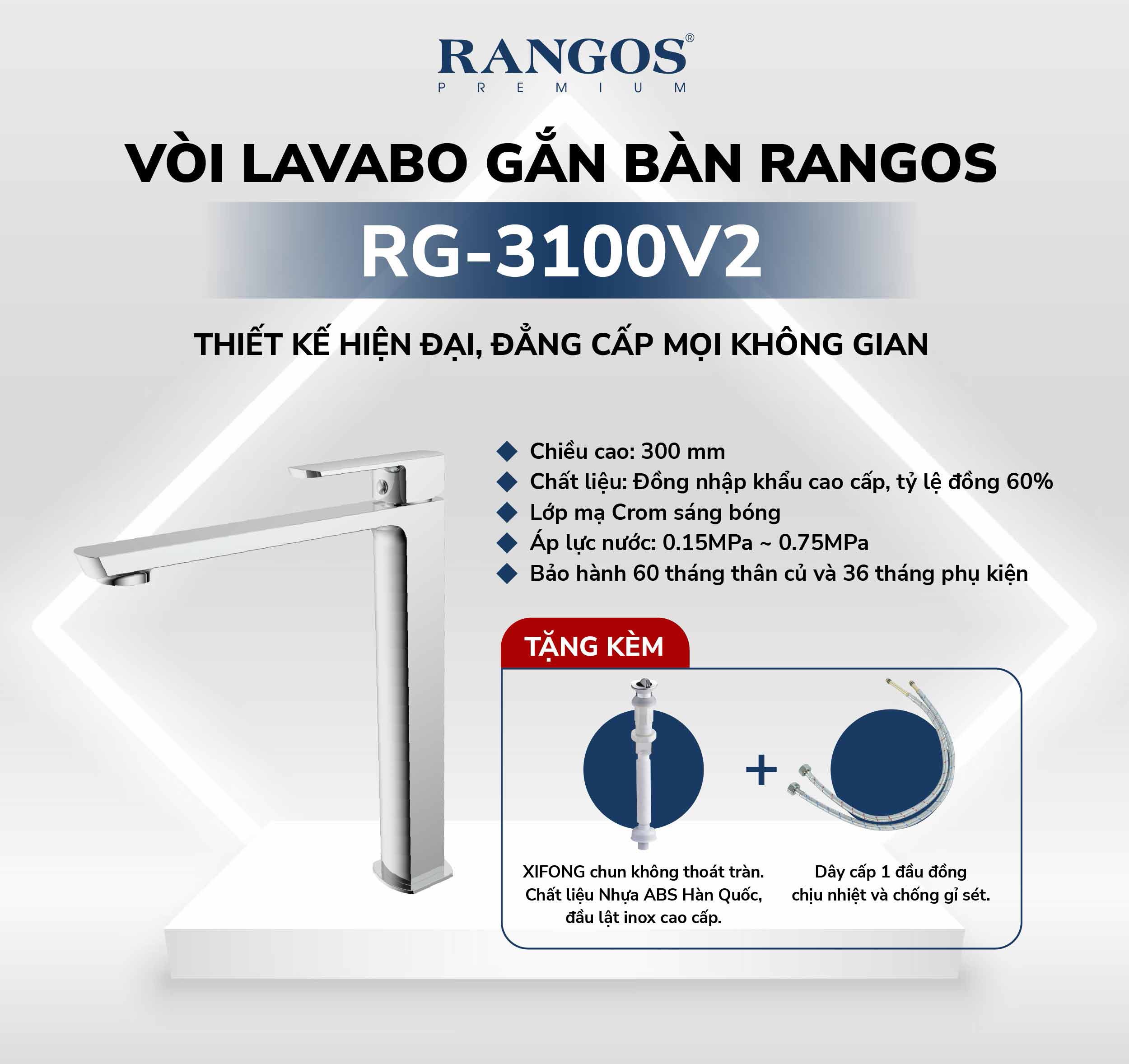 Thông tin bản vẽ vòi lavabo Rangos 1 lỗ RG-3100V2