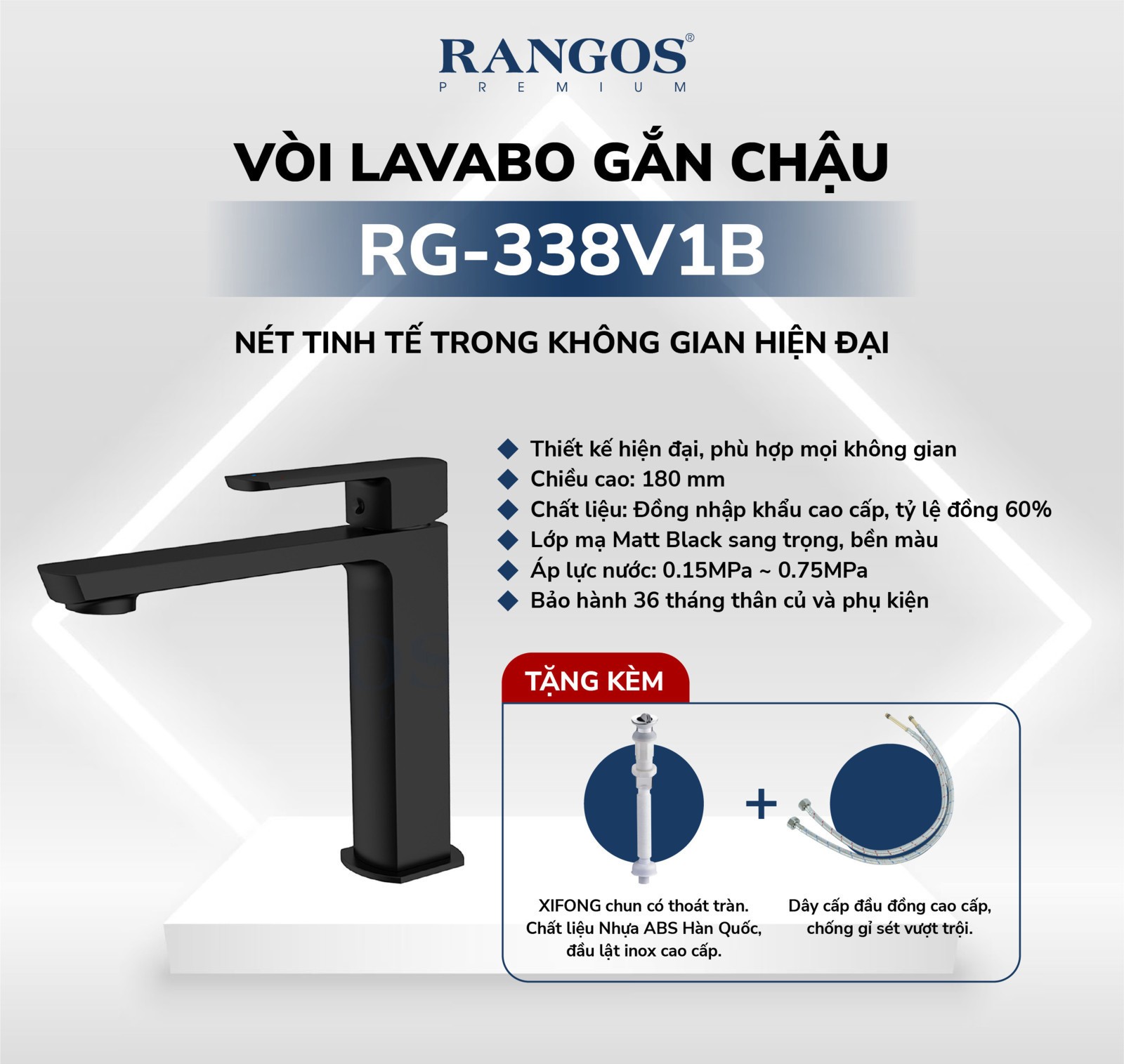 Thông tin vòi lavabo Rangos 1 lỗ RG-338V1B