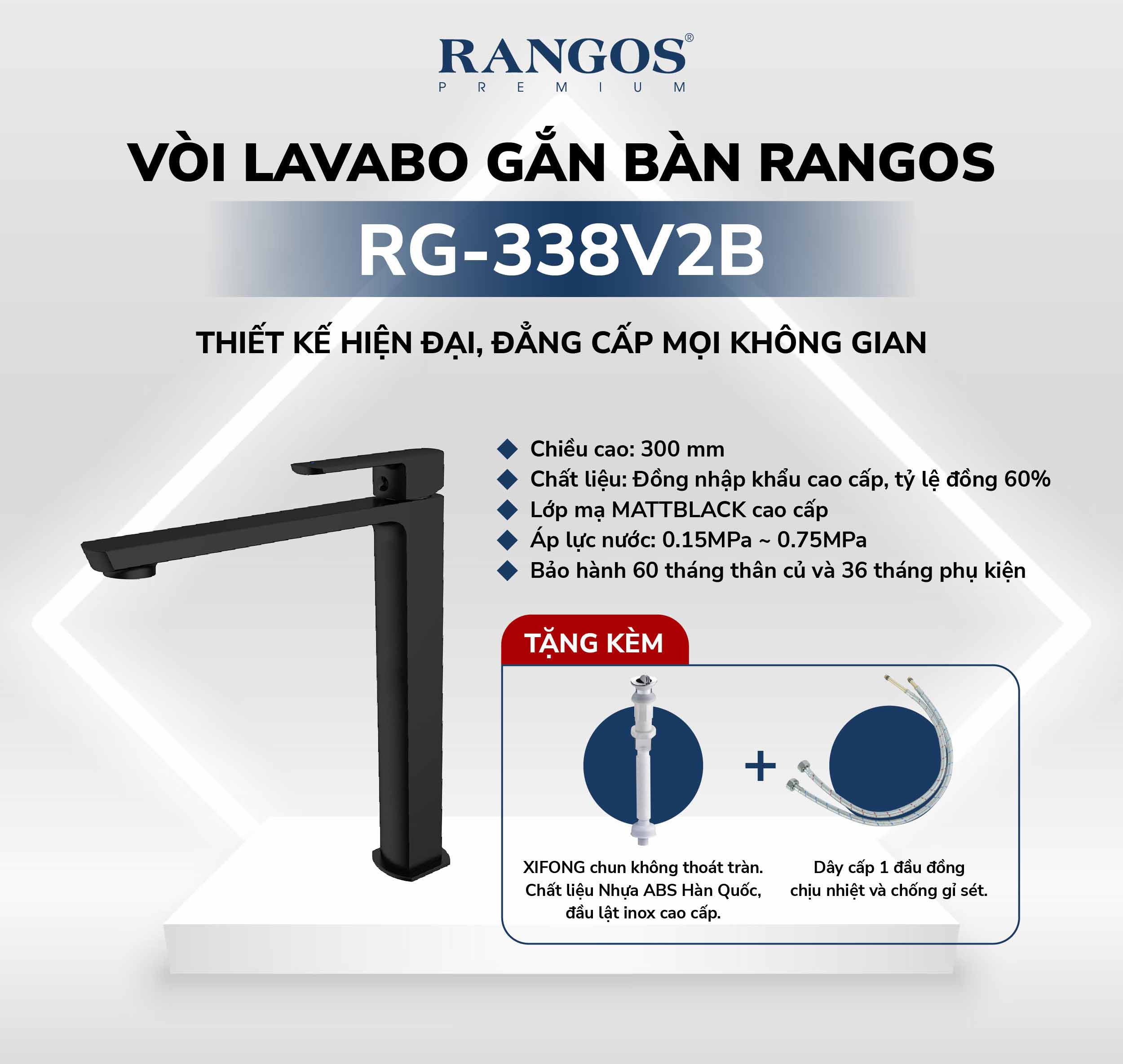 Thông tin vòi lavabo Rangos RG-338V2B