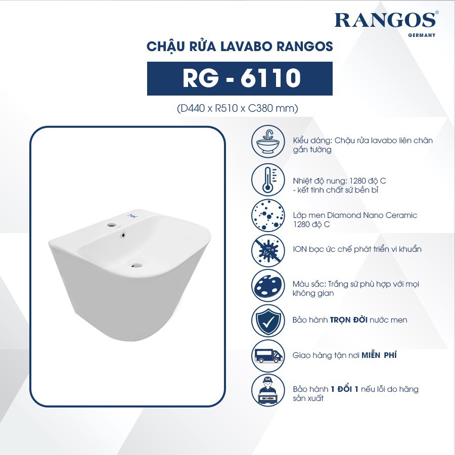 Thông tin lavabo treo tường Rangos RG-6110