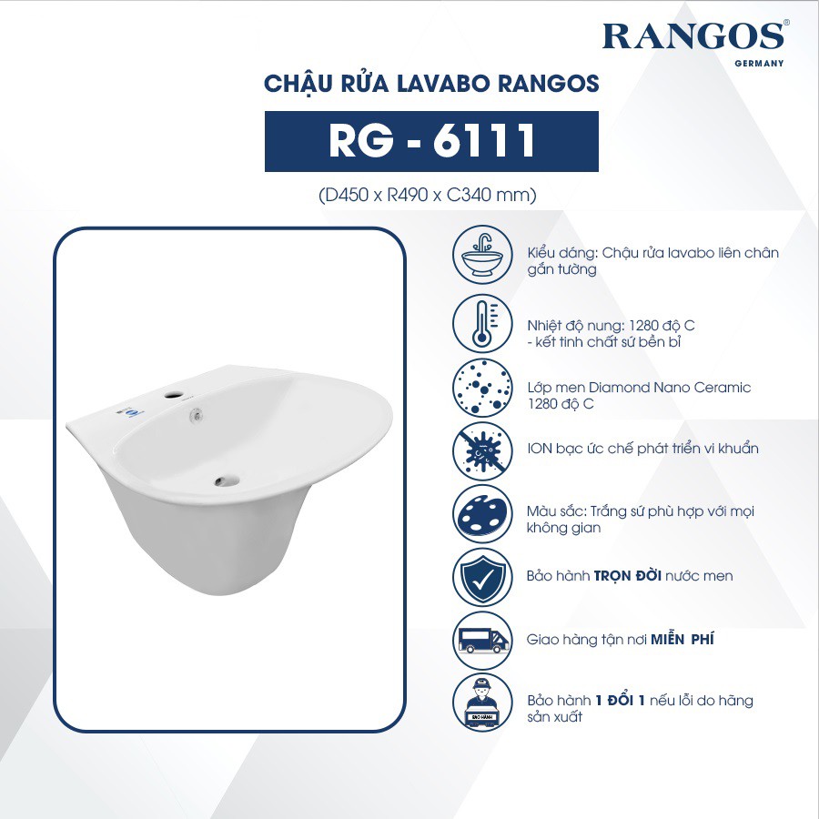 Thông tin lavabo treo tường Rangos RG-6111