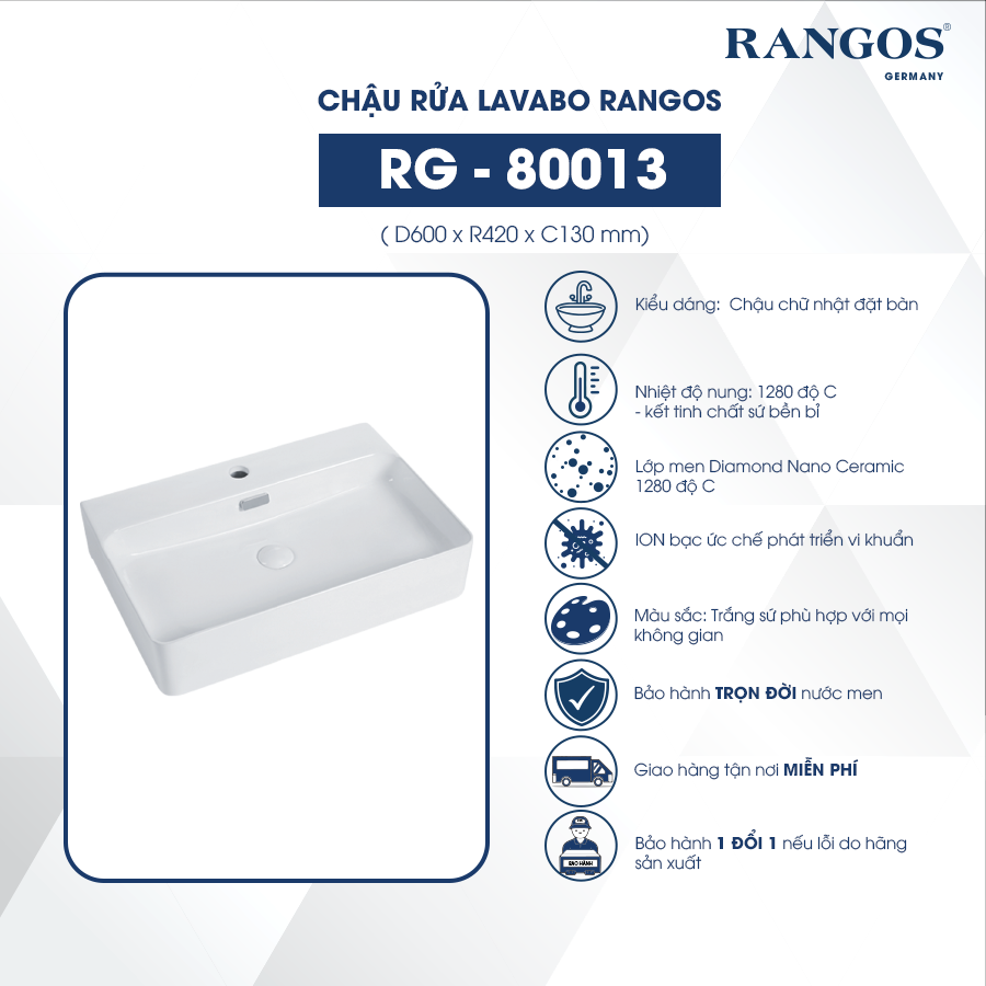 Thông tin lavabo đặt bàn Korest RG-80013