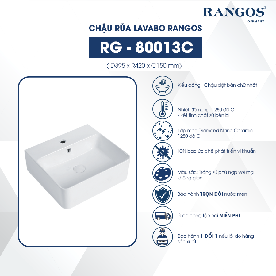 Thông tin lavabo đặt bàn Rangos RG - 80013C